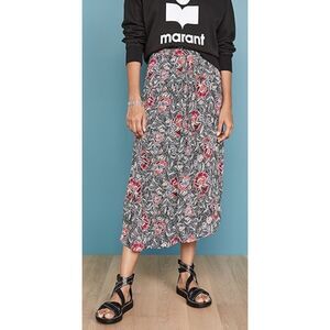 Etoile Isabel Marant Yeba Floral Black Lined Asymmetrical Zip Midi Skirt 34 (XS)
